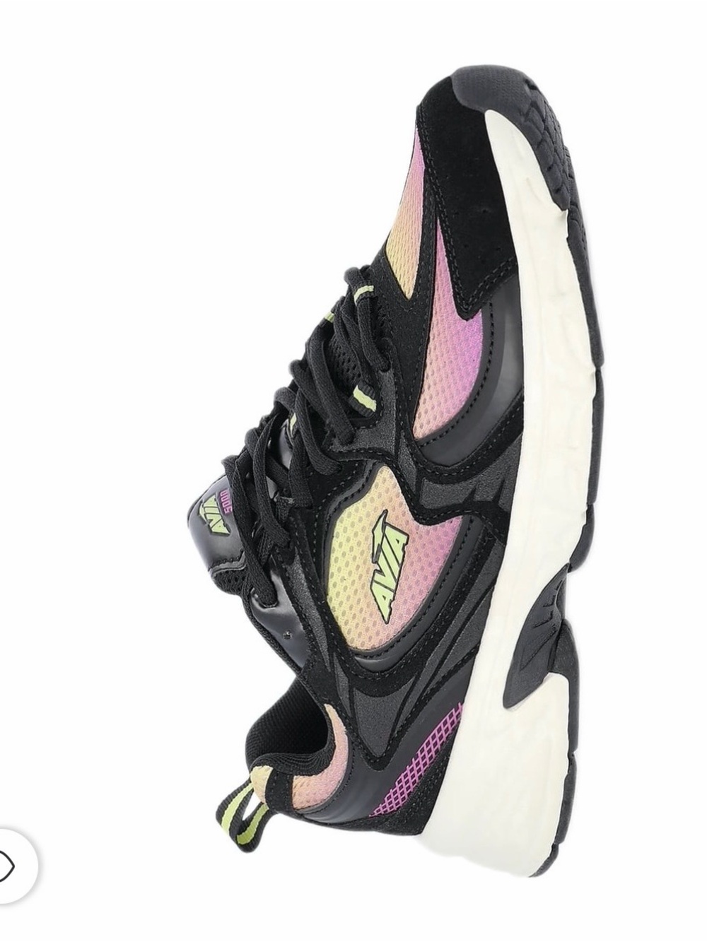 Avia Black Sneakers with Iridescent Pink and Pale Green Panels
